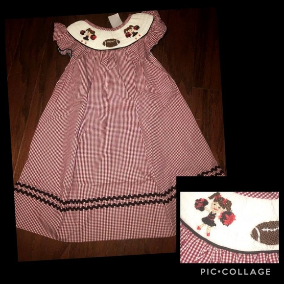 Maroon and Black Smocked Football Bishop Dress - Picture 1 of 1